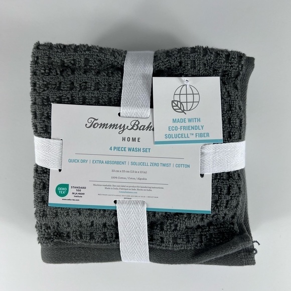 Tommy Bahama Home Northern Pacific - 4 Piece Washcloth Set Charcoal Grey NEW - Picture 1 of 4
